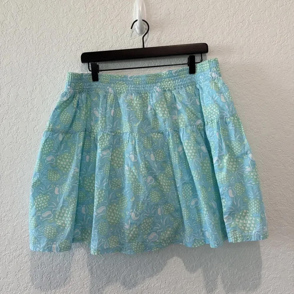 Vineyard Vines Smocked Pineapple Blue Green Tropical Vacation Skirt Size Large